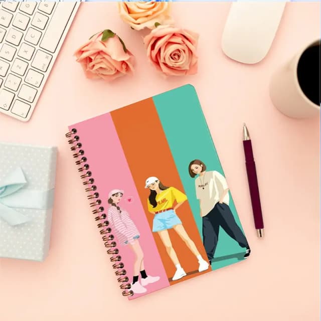Cute Illustrated Spiral notebook for Girls-A5 size -Printed cover back & front