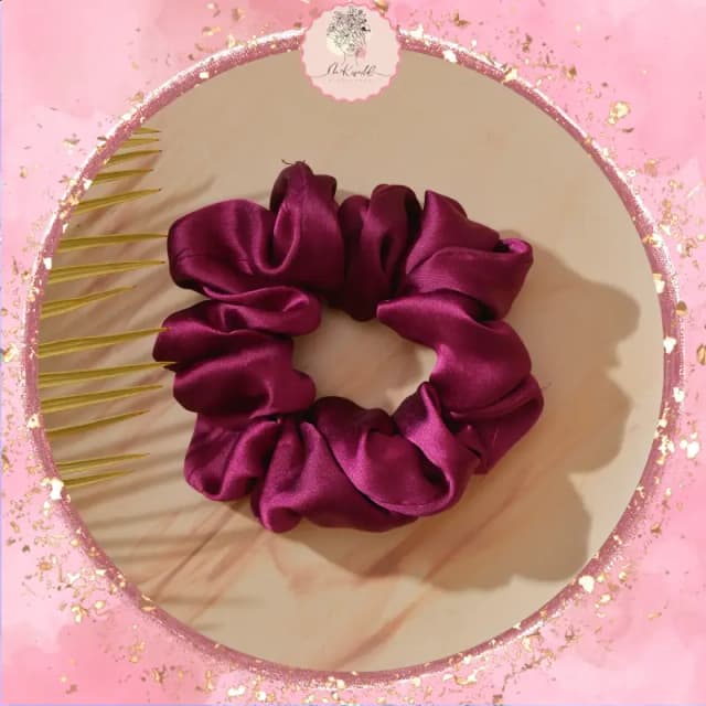Handmade Satin Silk Scrunchie-Fashion Accessory for Girls-Magenta Pink