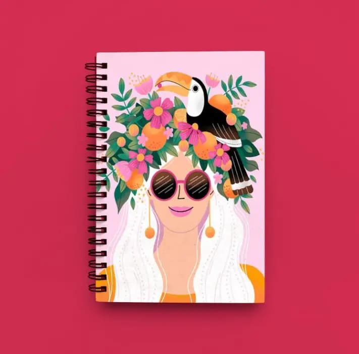 Cute Illustrated Spiral notebook for Girls-A5 size -Printed cover back & front