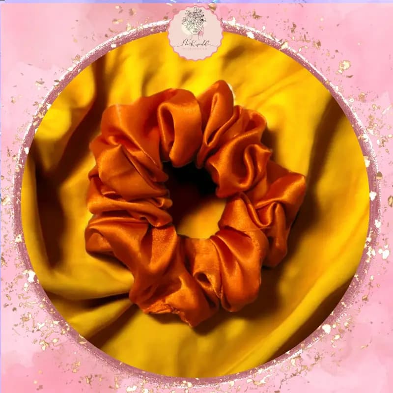 Handmade Satin Silk Scrunchie-Fashion Accessory for Girls-Orange