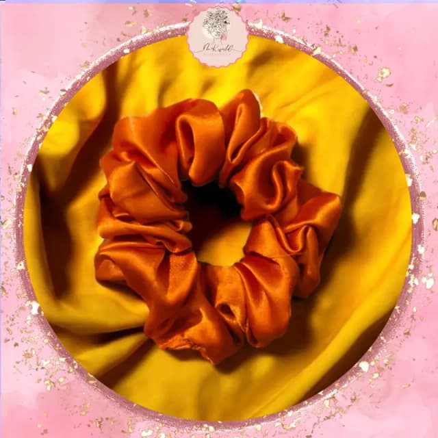 Handmade Satin Silk Scrunchie-Fashion Accessory for Girls-Orange