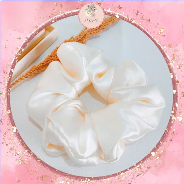 Handmade Satin Silk Scrunchie-Fashion Accessory for Girls-White