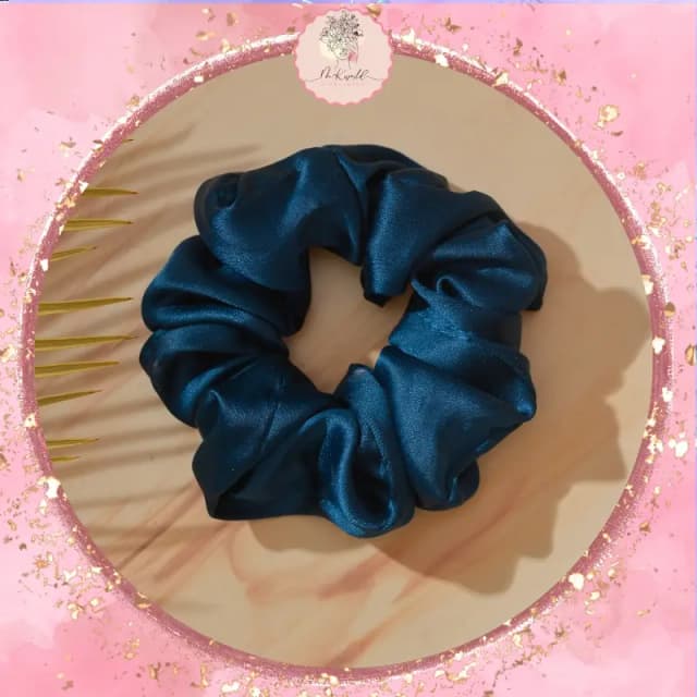 Handmade Satin Silk Scrunchie-Fashion Accessory for Girls-Navy Blue