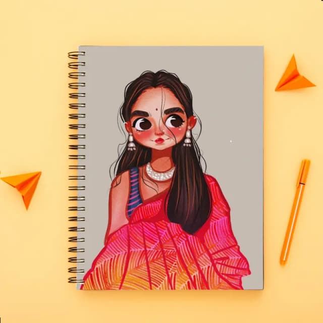 Cute traditional girl-Spiral notebook-A5 size -Printed cover back & front