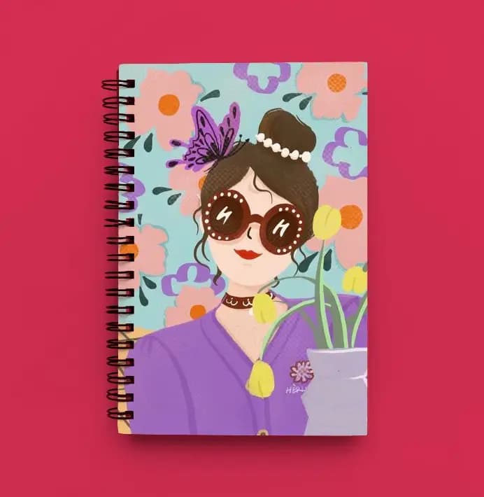 Cute Illustrated Spiral notebook for Girls-A5 size -Printed cover back & front