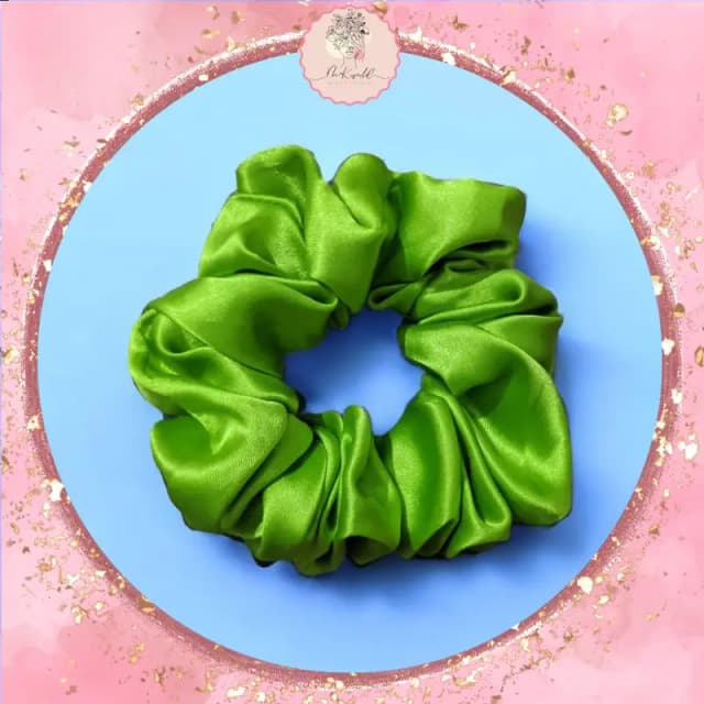 Handmade Satin Silk Scrunchie-Fashion Accessory for Girls-Lime Green